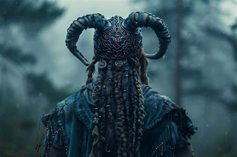 Premium Photo A Viking Warrior Wearing An Ornate Helmet With Horns