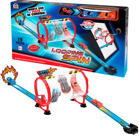 Pista 2 Carrinho Looping Spin Fricção Braskit Tem Tem Digital