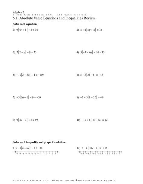 Solving Absolute Value Equations And Inequalities Worksheet Algebra 1 Tessshebaylo