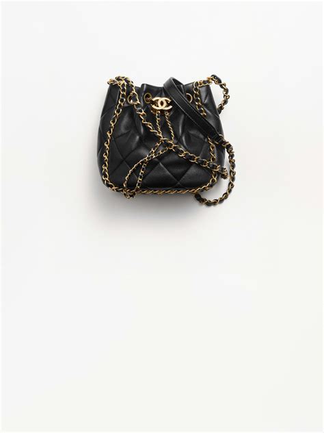 Small Bucket Bag Lambskin Gold Metal Black Fashion CHANEL