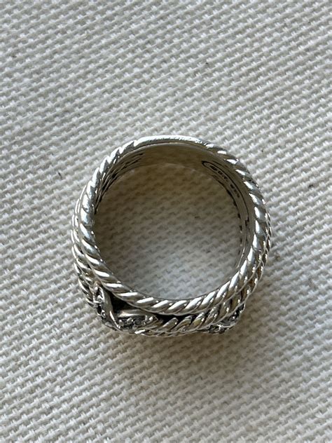 David Yurman Double Cross Sterling Silver Diamond Ring Gem