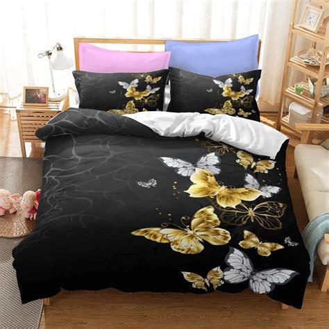 Gold Butterfly Duvet Cover Set For Gold And White Butterflies Bedding