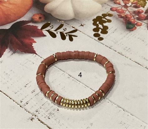 Terracotta Bracelet Stack Goldstone Bracelet Heishi Bead Bracelet