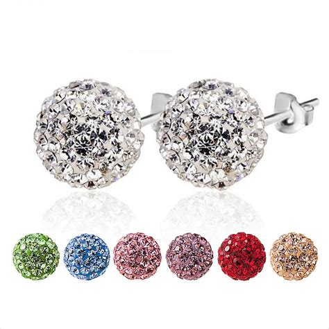 925 Sterling Silver Ear Stud Earrings Shiny Rhinestone Crystal Zircon