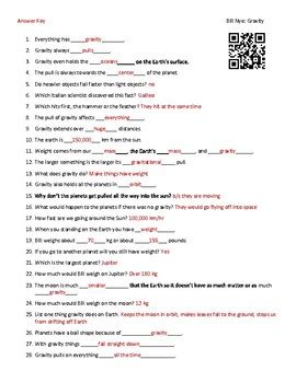 Video Worksheet Movie Guide For Bill Nye Gravity QR Code Link