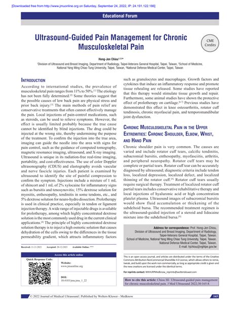 Pdf Ultrasound Guided Pain Management For Chronic Musculoskeletal Pain