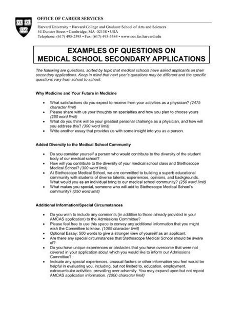 Examples Of Questions On Medical School Secondary Applications