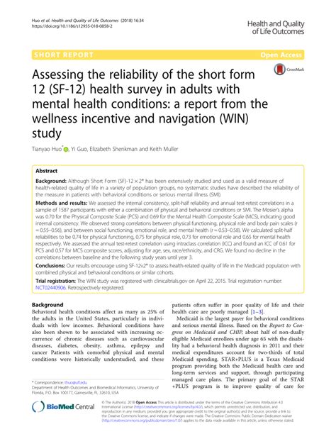 Pdf Assessing The Reliability Of The Short Form 12 Sf 12 Health