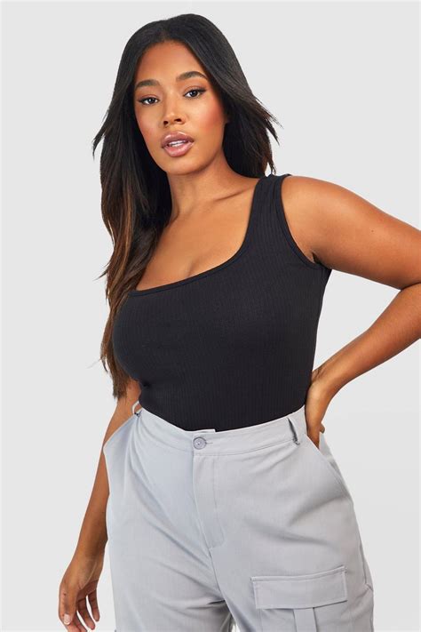 Black Plus Wide Strap Rib Bodysuit Boohoo Uk