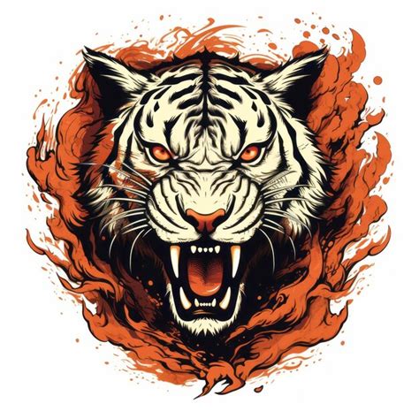 Premium Photo Tiger Fury Vintage Tshirt Print Roaring With Fire On A