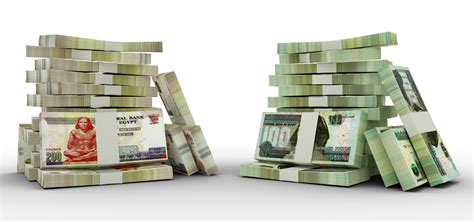 3d rendering of Stacks of 200 and 100 Egyptian pound notes. bundles of ...