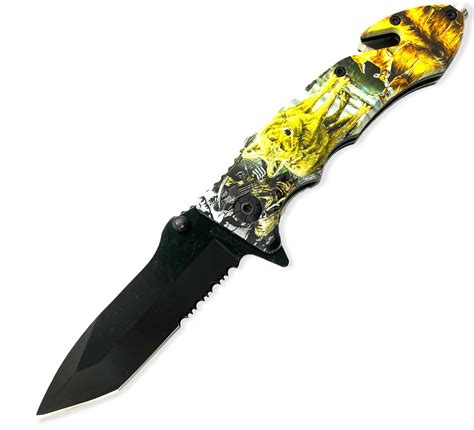 Tiger Usa Spring Assisted Knife Tanto Yellow Wolf Panther Wholesale