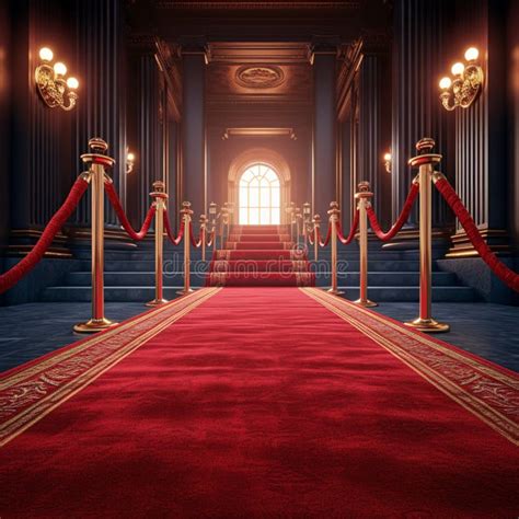 Grand Entrance Red Carpet Pathway with Golden Supports and Velvet Rope ...