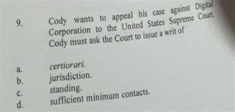 Solved Cody Wants To Appeal His Case Against Digital Chegg