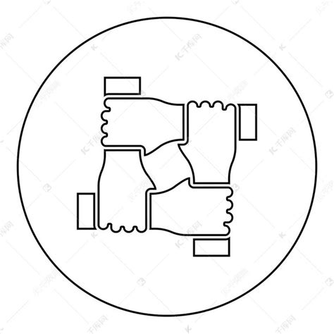 四只手一起概念团队合作联合团队领导手臂在手腕上相互联锁共同协作图标在圆形黑色矢量插图图像轮廓轮廓线薄风格简单素材图片免费下载 千库网