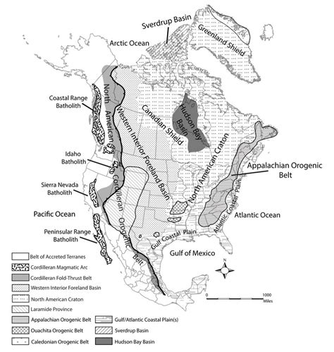 Tectonic Map Of North America Showing Key Geological And Physiographic