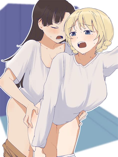 Rule 34 1futa 1girls Black Hair Blonde Hair Blue Eyes Blush Braid Breasts Closed Eyes