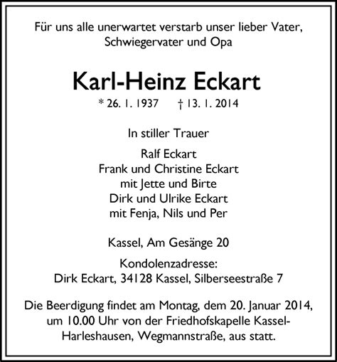 Traueranzeigen Von Karl Heinz Eckart Trauer HNA De