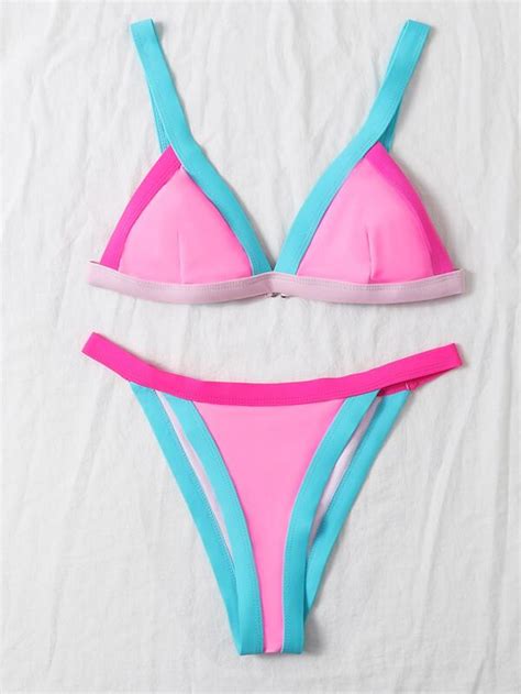 Contrast Binding Triangle Thong Bikini Swimsuit Shein Usa