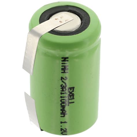 Exell 2 3A Size 1 2V 1100mAh NiMH Rechargeable Battery W Tabs