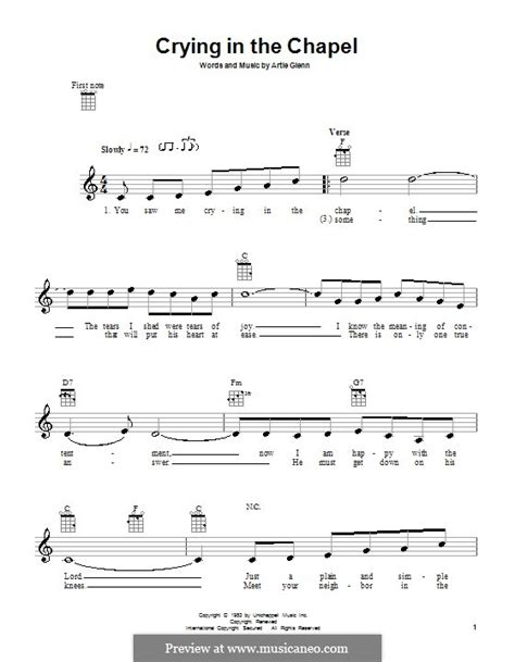 Crying In The Chapel Elvis Presley By A Glenn Sheet Music On Musicaneo