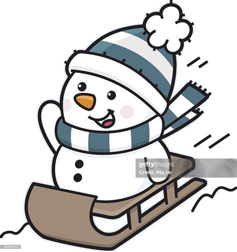 Happy Snowman Riding On Sledge In Snow High Res Vector Graphic Getty