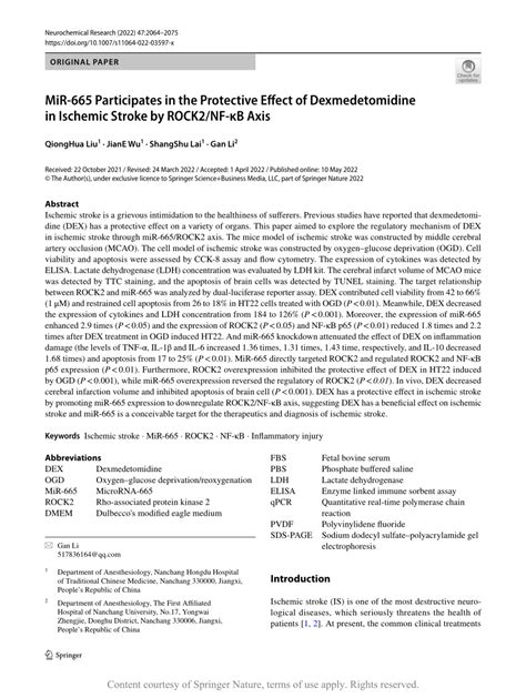 Mir Participates In The Protective Effect Of Dexmedetomidine In