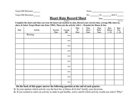 Heart Rate Record Sheet Download Printable Pdf Templateroller