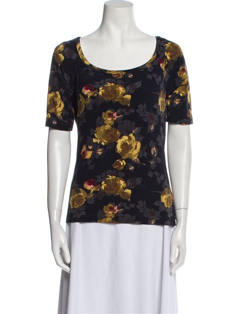 St John Floral Print Scoop Neck T Shirt Blue Tops Clothing