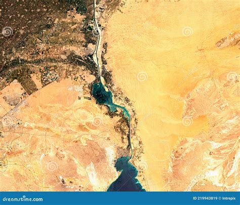 Satellite Image of Suez Canal in Egypt Stock Image - Image of transport ...