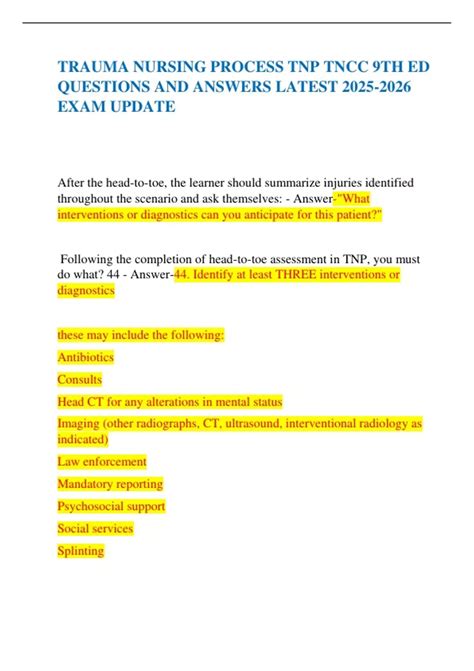 TRAUMA NURSING PROCESS TNP TNCC 9TH ED QUESTIONS AND ANSWERS LATEST