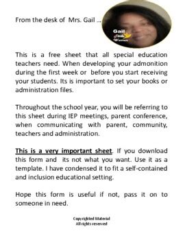 IEP At A Glance Form Snapshot Profile Sheet By Gail Tittle Warren