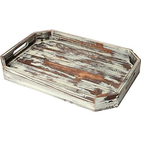 Amazon MyGift Torched Wood Serving Tray With Handles Rustic