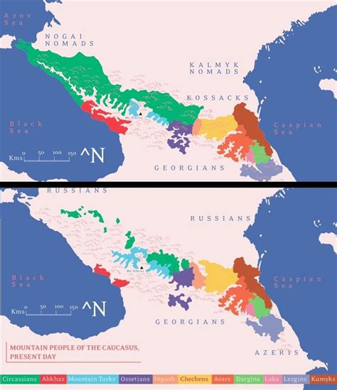 Этническая карта Кавказа до и после кавказской войны Ethic map of