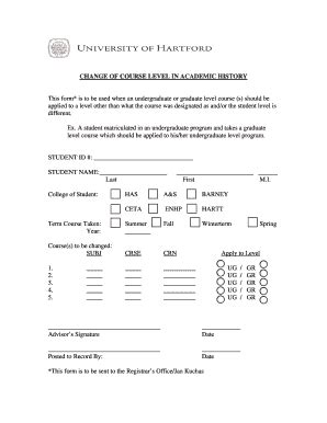 Fillable Online Hartford Change Of Course Level In Academic History