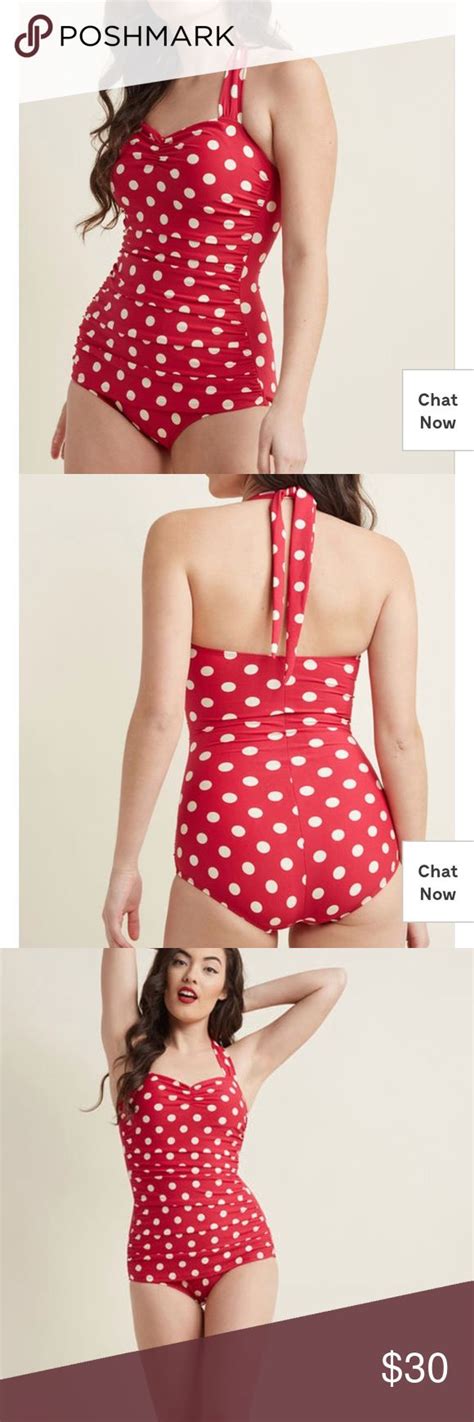 Modcloth Red Polka Dot One Piece Swimsuit Retro One Piece Swimsuits