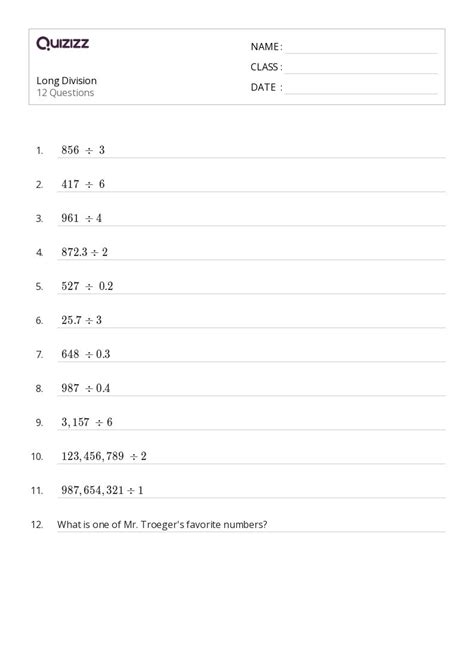 50 Long Division Worksheets For 7th Grade On Quizizz Free And Printable