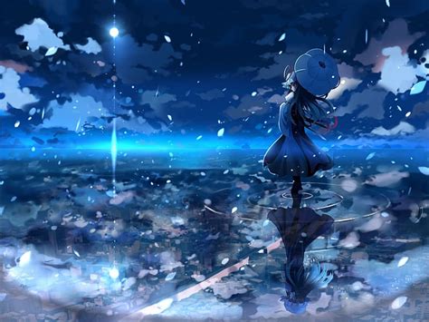 1920x1080px 1080p Free Download Anime Water Night Light Umbrella