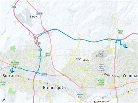 Ankara Sincan Ankara Karşıyaka Mezarlığı Arası Kaç Kilometre