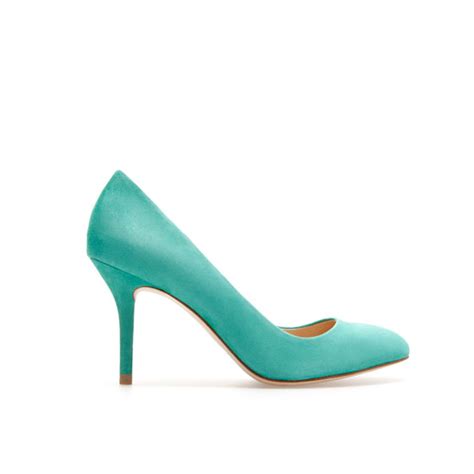 Zara Leather Heel Court Shoe In Green Lyst