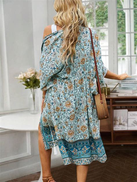 Floral Print Drop Shoulder Kimono Shein Usa