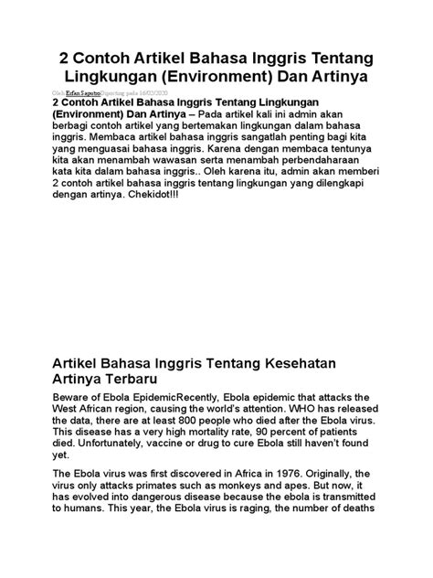 2 Contoh Artikel Bahasa Inggris Tentang Lingkungan Pdf Ebola Virus