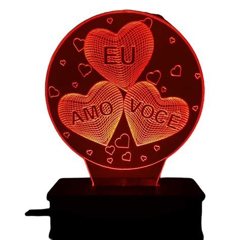 Abajur Led Cores Amor Presente Personalizado Casal Love Elo