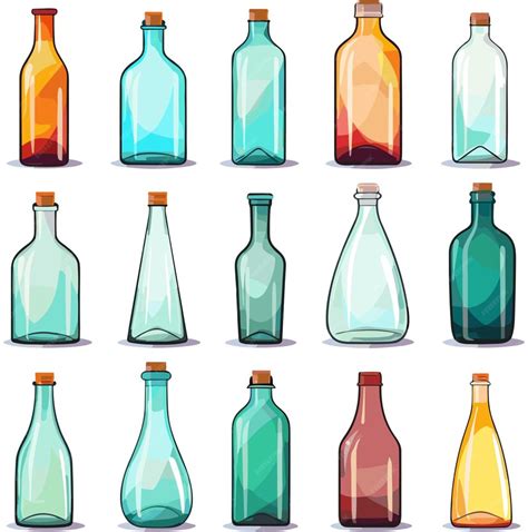 Premium Vector Set Of Glass Bottles Of Various Shapes And Colors Isolated On White Background