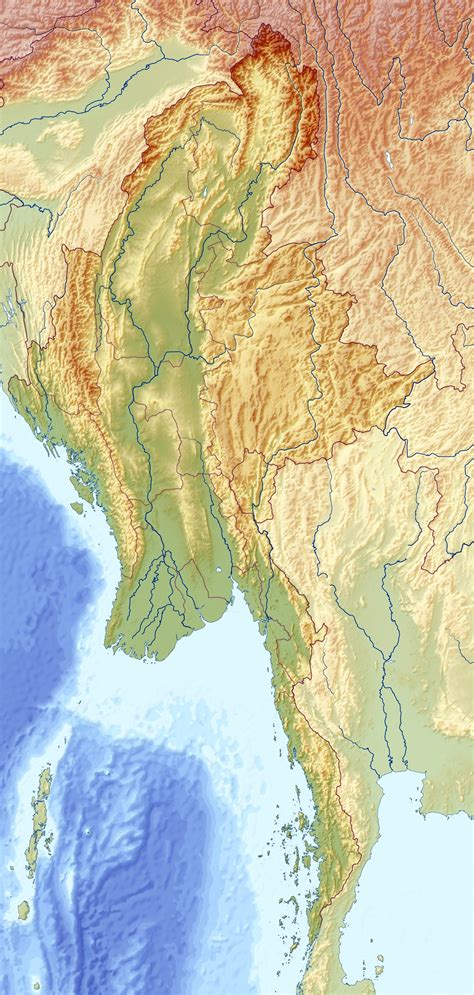 Large relief map of Myanmar (Burma) | Burma (Myanmar) | Asia | Mapsland ...