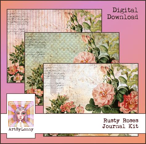 Digital Rusty Roses Journal Kit Etsy