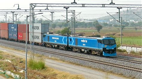 Most Powerful Locomotive Of India Wag B With Double Stack Containers