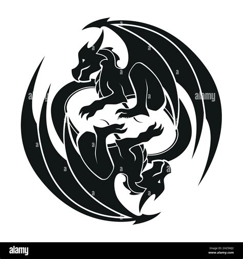 Dragons Entwined In A Circle Dragon Symbol Black And White