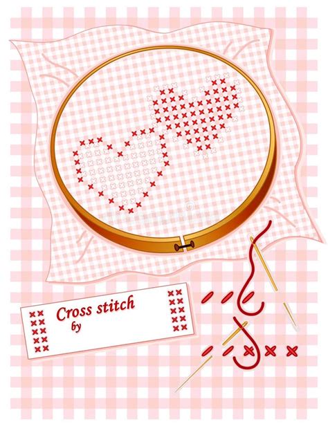 Cross Embroidered Hearts Stitch Vektor Illustrationer Illustration Av