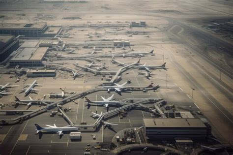 Vista A Rea Del Concurrido Aeropuerto Con Aviones Aterrizando Y